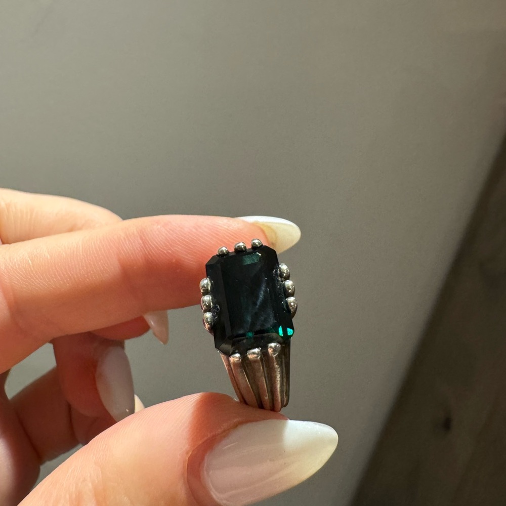 925 Sterling Silver And Rectangular Green Glass R… - image 5